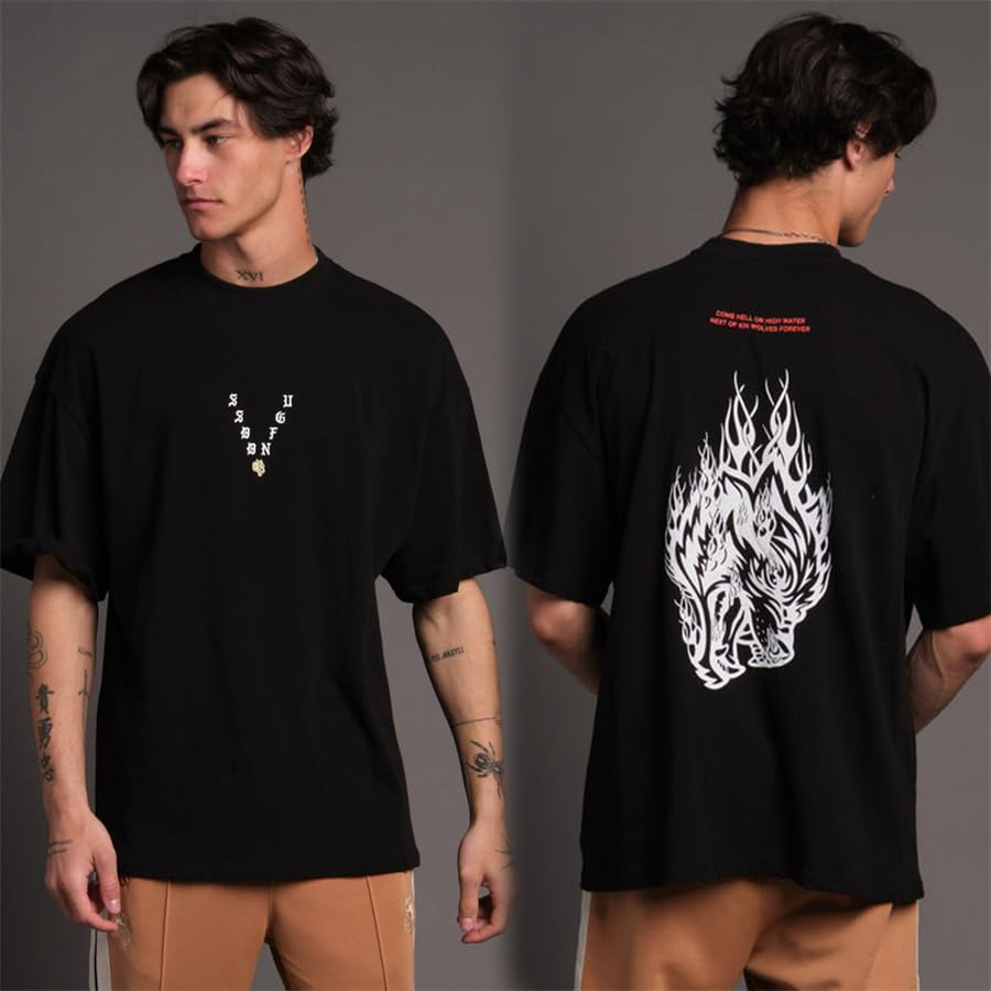 Streetwear Gym Brand - Klassiek Logo Vlammen Wolf Hoofd GYM