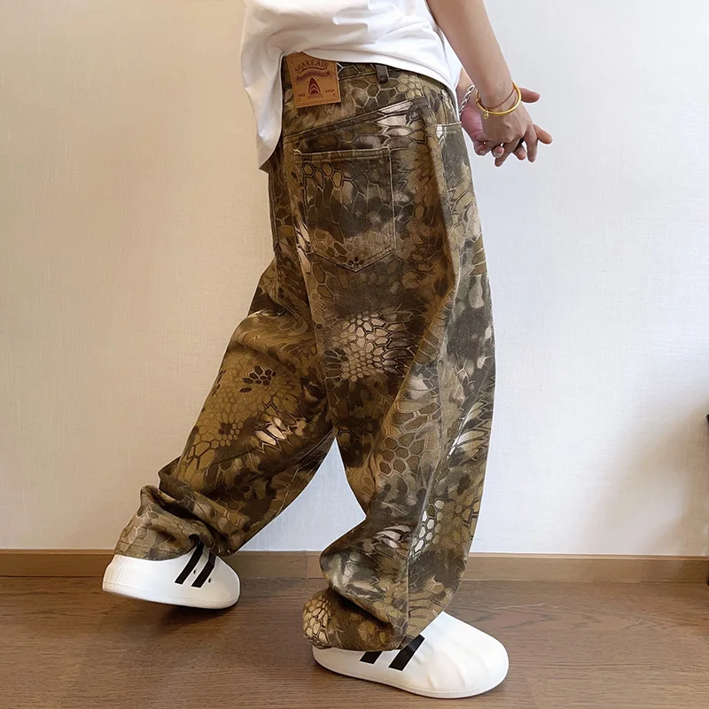 Streetwear Brand Popular - Nieuwe mannen chique slangenprint streetwear jeans