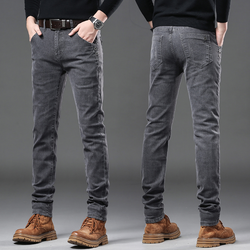 Streetwear Brand Jeans - Nieuwe puur grijze Koreaanse slanke jeans